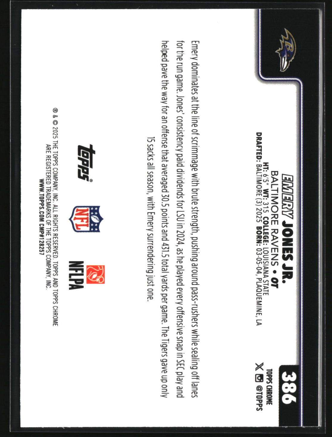 Emery Jones Jr. 2025 Topps Chrome #386