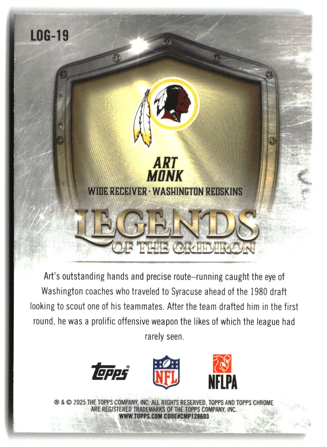 Art Monk 2025 Topps Chrome Legends of the Gridiron #LOG-19