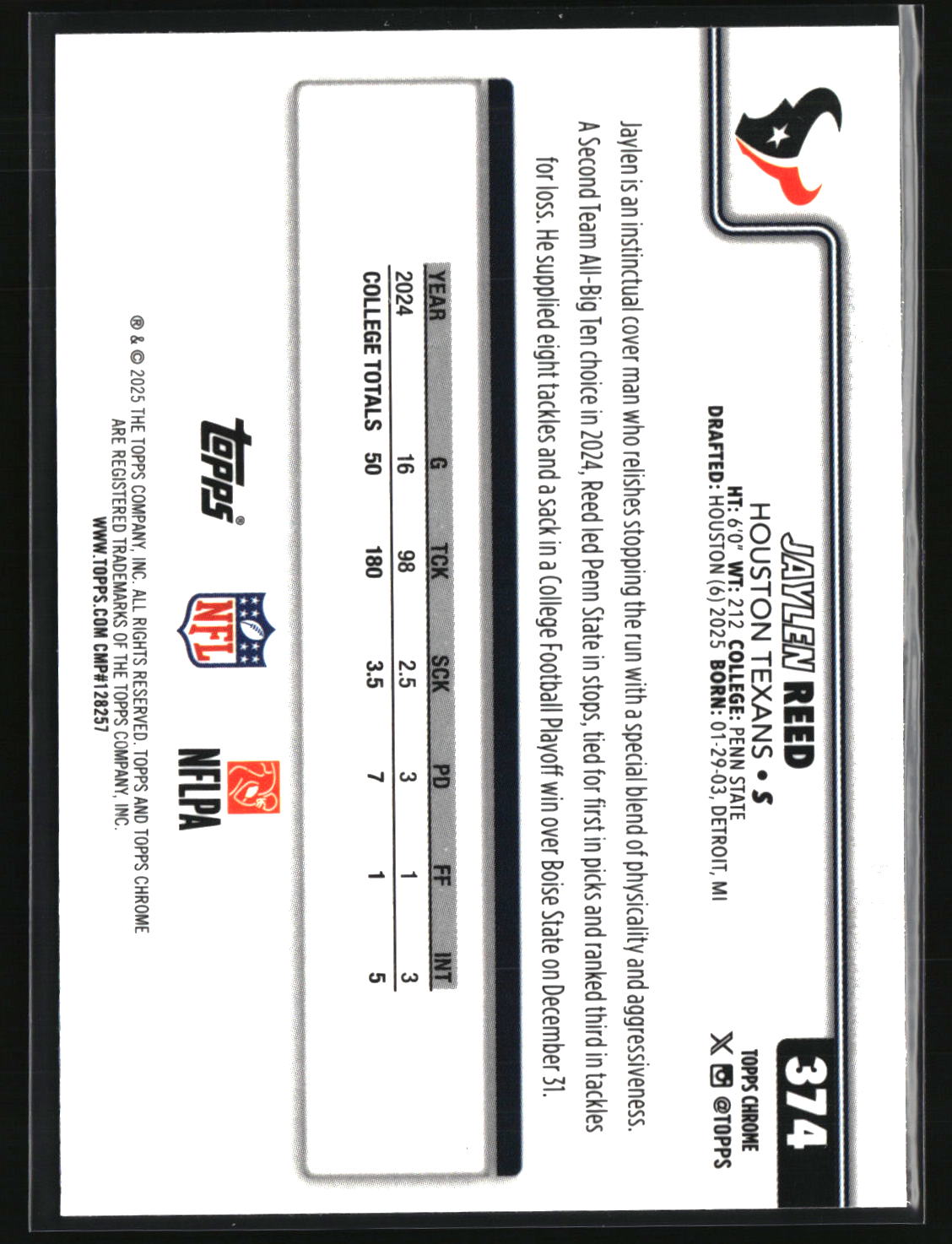 Jaylen Reed 2025 Topps Chrome Football #374