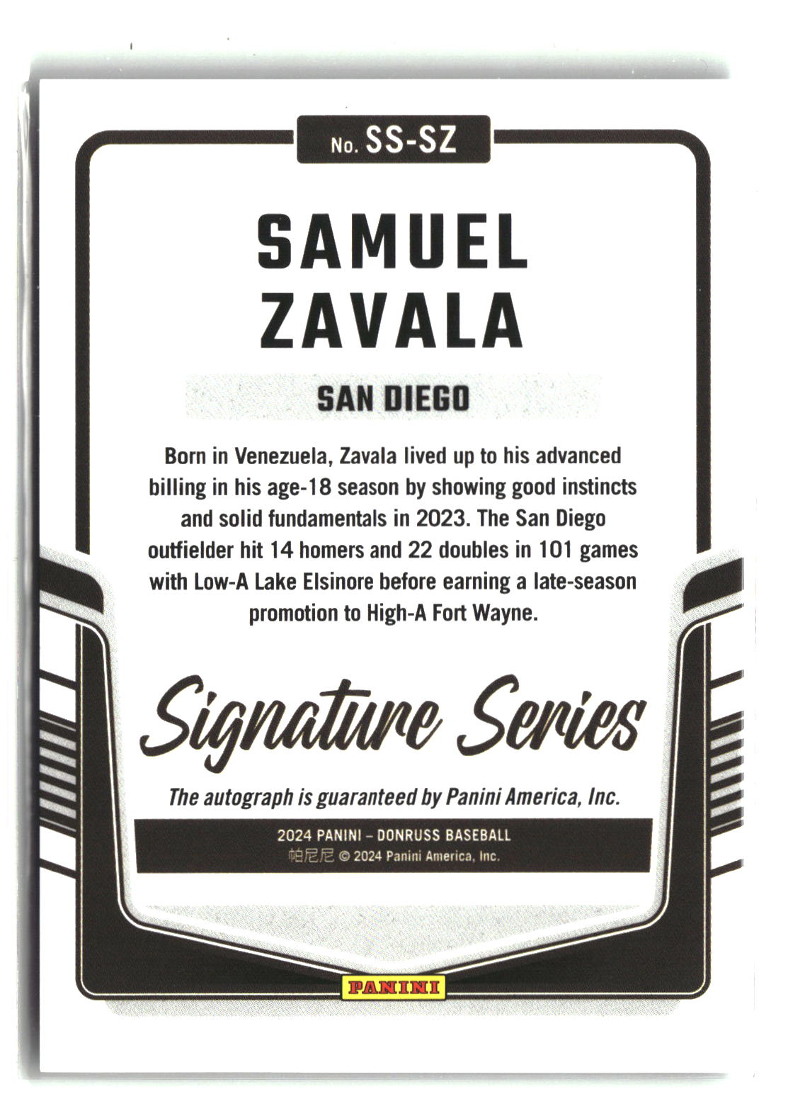 Samuel Zavala 2024 Donruss Signature Series Laser #SS-SZ