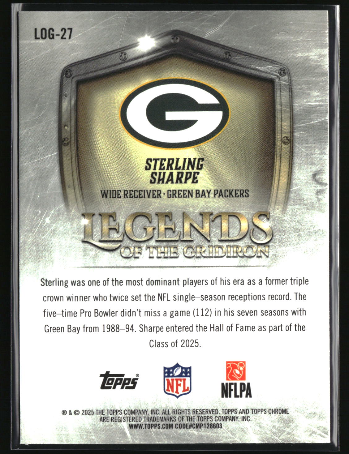 Sterling Sharpe 2025 Topps Chrome Legends of the Gridiron #LOG-27