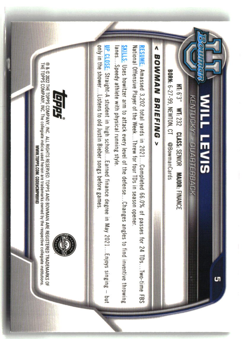 Will Levis 2022 Bowman University Chrome #5