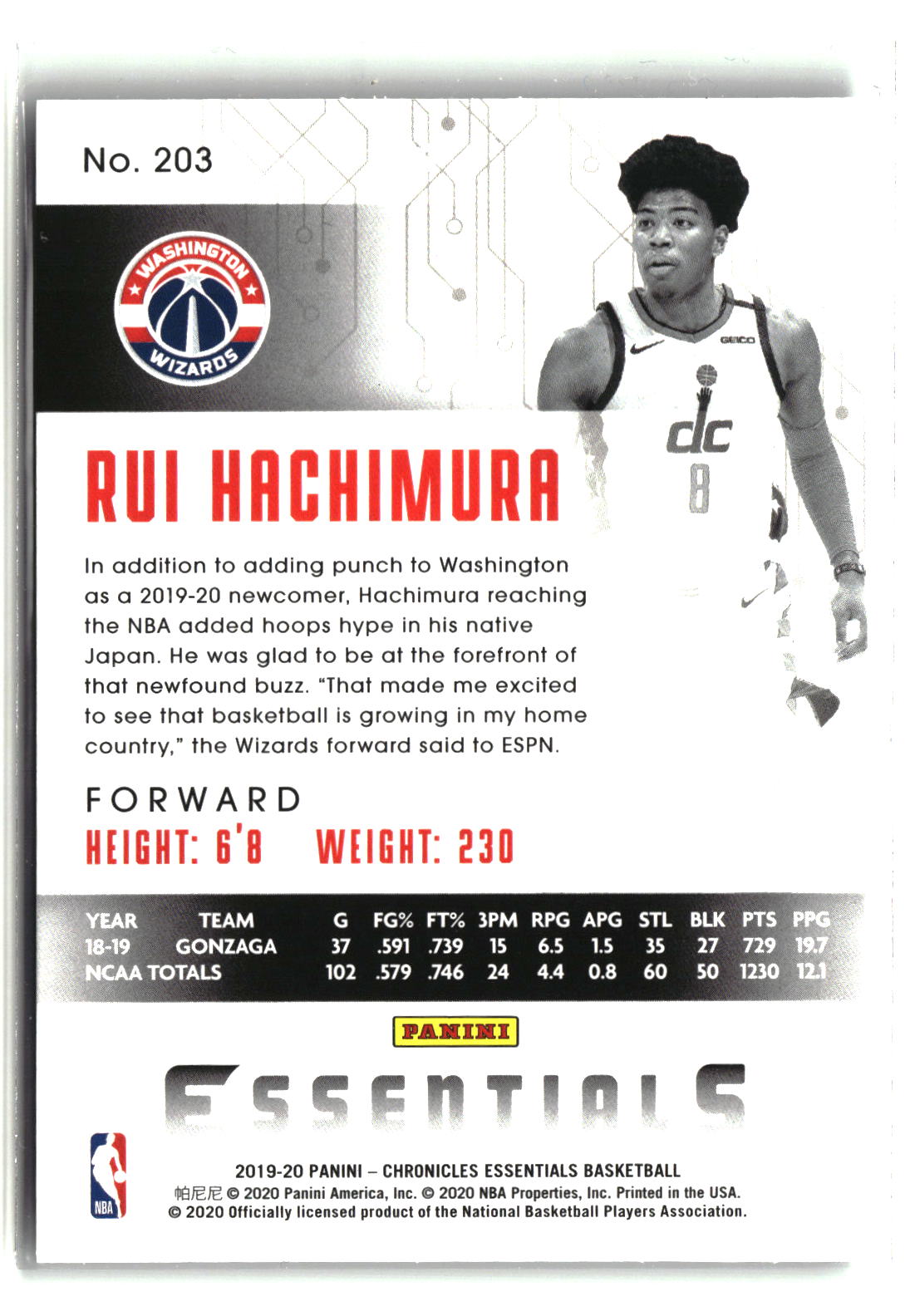 Rui Hachimura 2019-20 Panini Chronicles #203