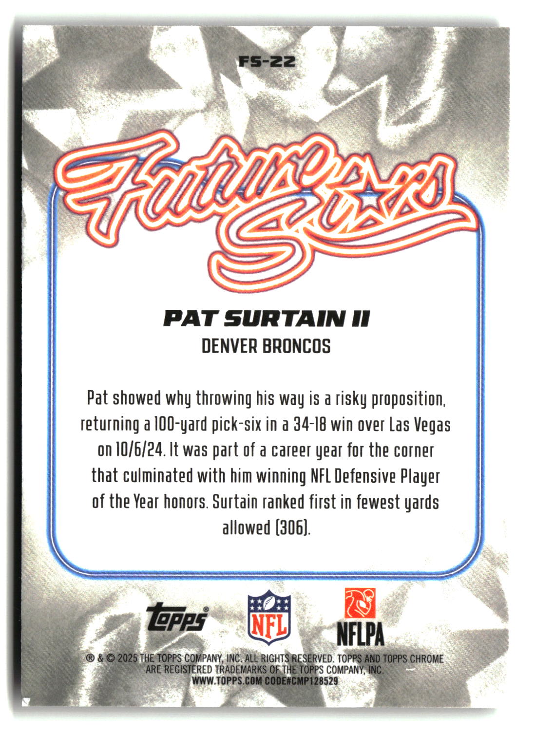 Patrick Surtain II 2025 Topps Chrome Future Stars #FS-22