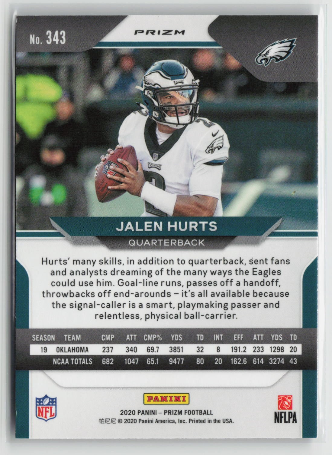 Jalen Hurts 2020 Panini Prizm Prizm Purple Pulsar #343