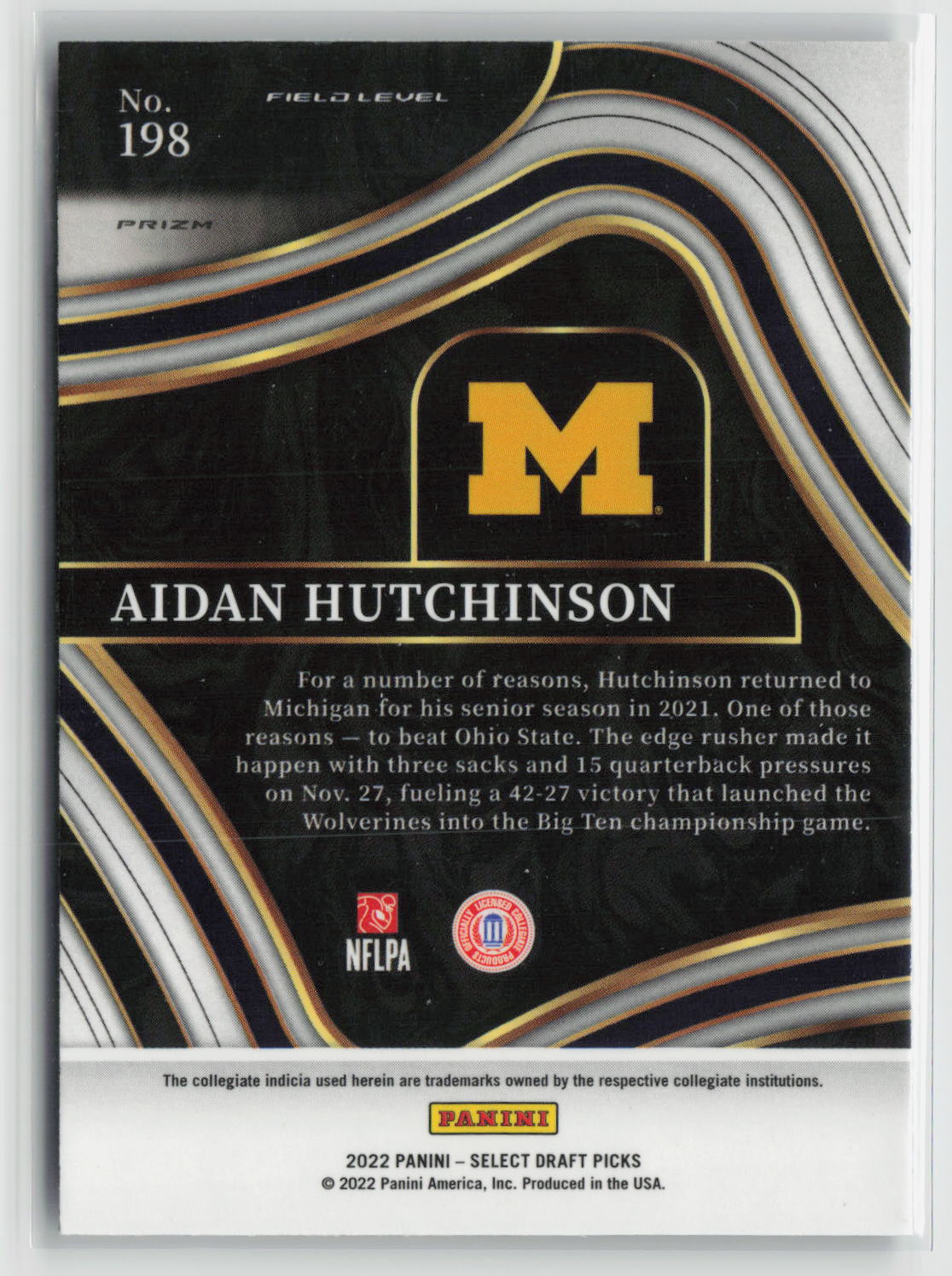 Aidan Hutchinson 2022 Panini Select Draft Picks White Lazer Prizm #198