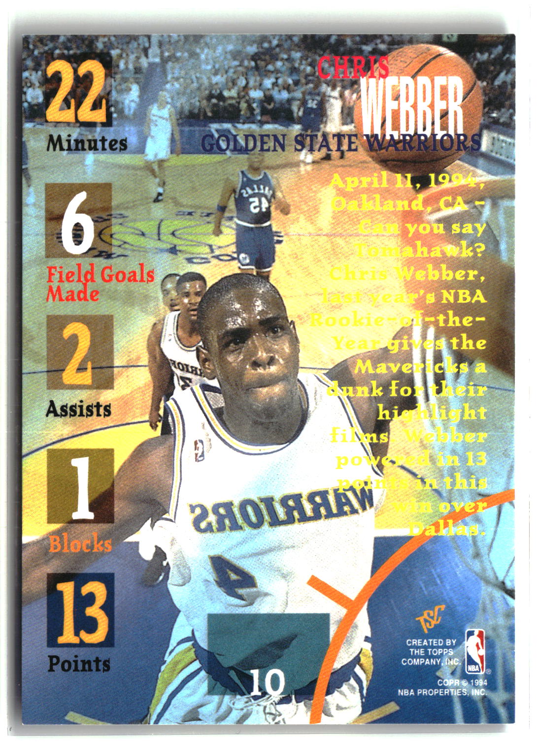 Chris Webber 1994-95 Stadium Club #10