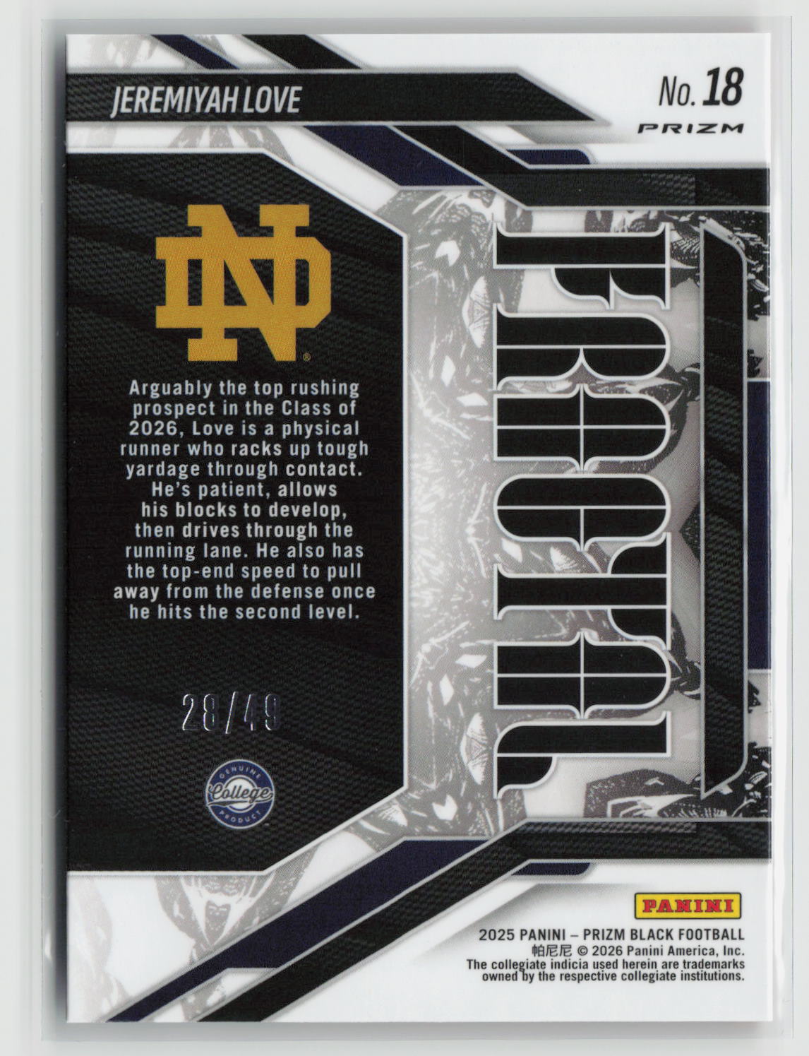Jeremiyah Love 2025 Panini Prizm Black Fractal Orange #18 28/49