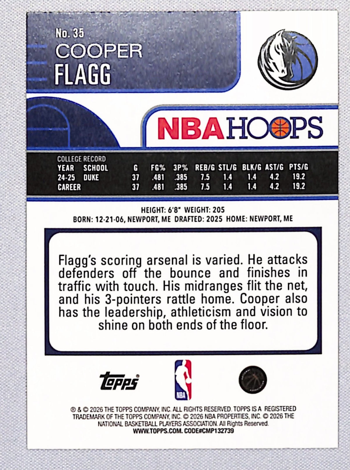 Cooper Flagg 2025-26 Hoops Rainbow Red and Orange #35 011/249