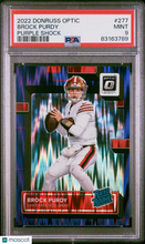 Load image into Gallery viewer, Brock Purdy 2022 Panini Donruss Optic Purple Shock #277 PSA 9