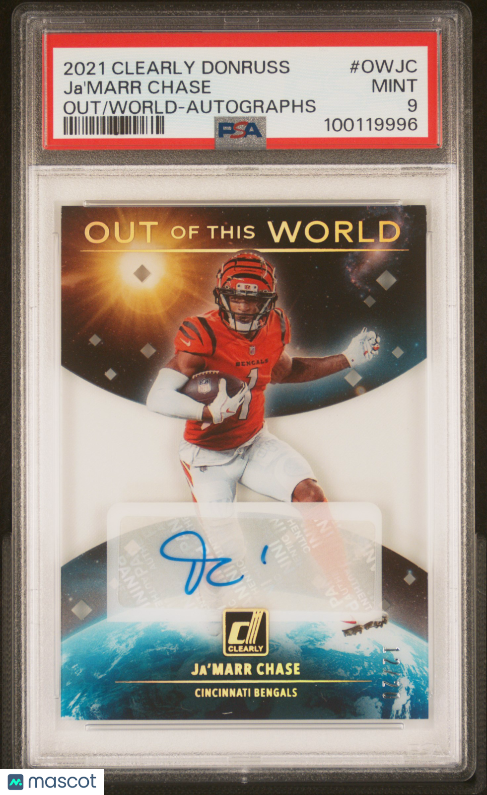 Ja'marr Chase 2021 Panini Clearly Donruss Out Of This World Auto #OWJC /20 PSA 9