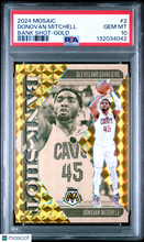 Load image into Gallery viewer, Donovan Mitchell 2024 Panini Mosaic Bank Shot Gold #2 /10 PSA 10
