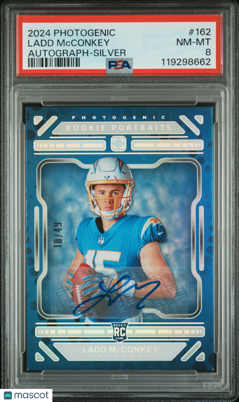 Ladd Mcconkey 2024 Panini Photogenic Autograph Silver #162 10/49 PSA 8