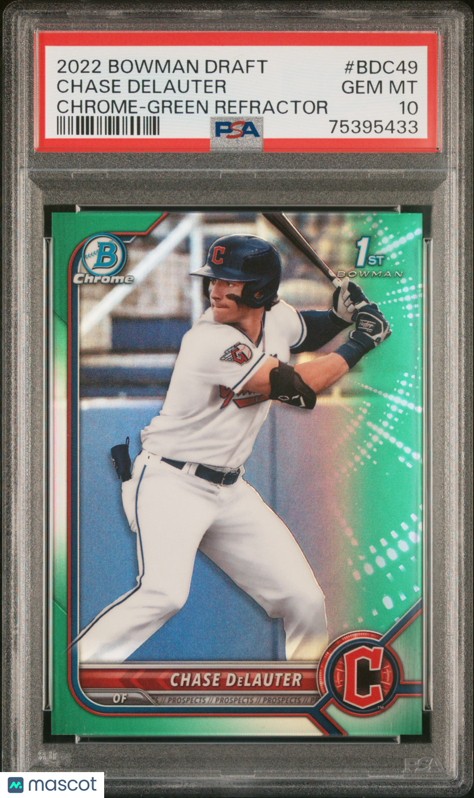 Chase DeLauter 2022 Bowman Draft Chrome Green Refractor #BDC-49 #/99 PSA 10
