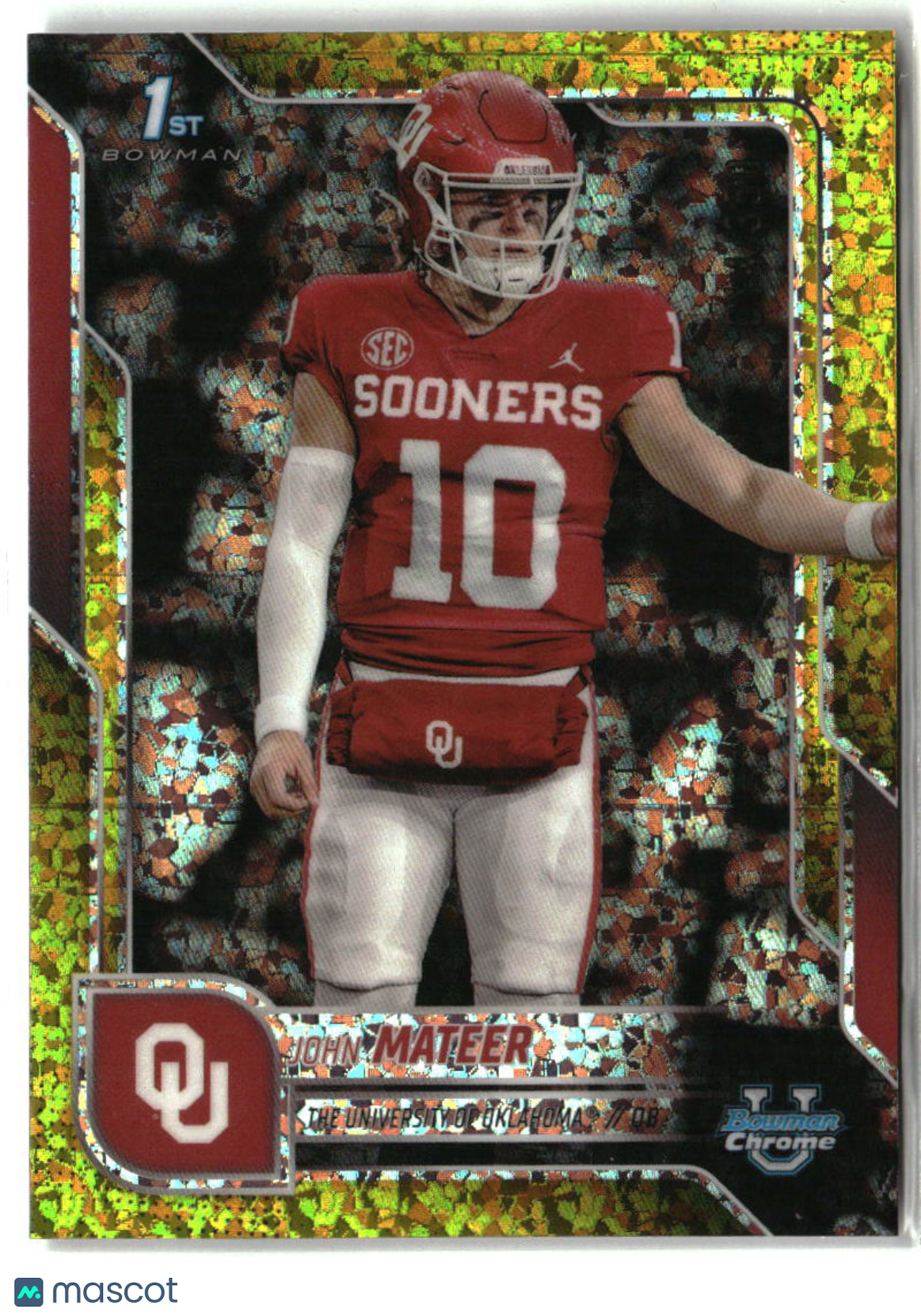 John Mateer 2025 Bowman University Chrome Yellow Refractor #1 #/350