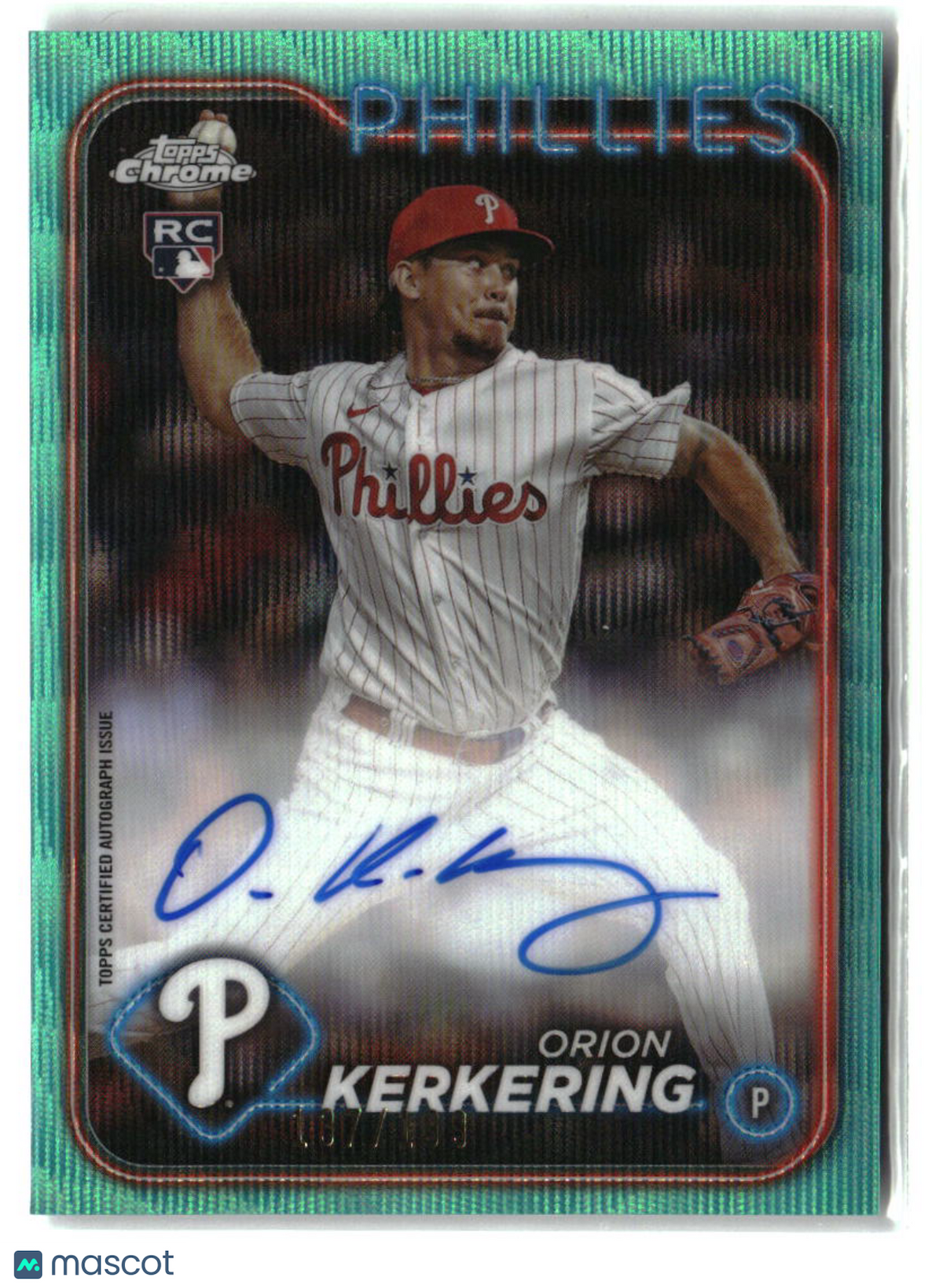 Orion Kerkering 2024 Topps Chrome Rookie Autographs Aqua Wave #RA-OK #/199