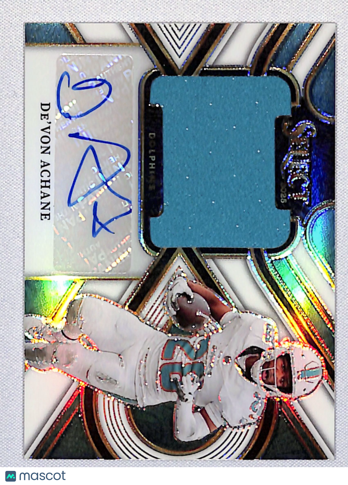 De'Von Achane 2025 Select Jumbo Signature Swatches White Prizm #JSW-DAE #/75