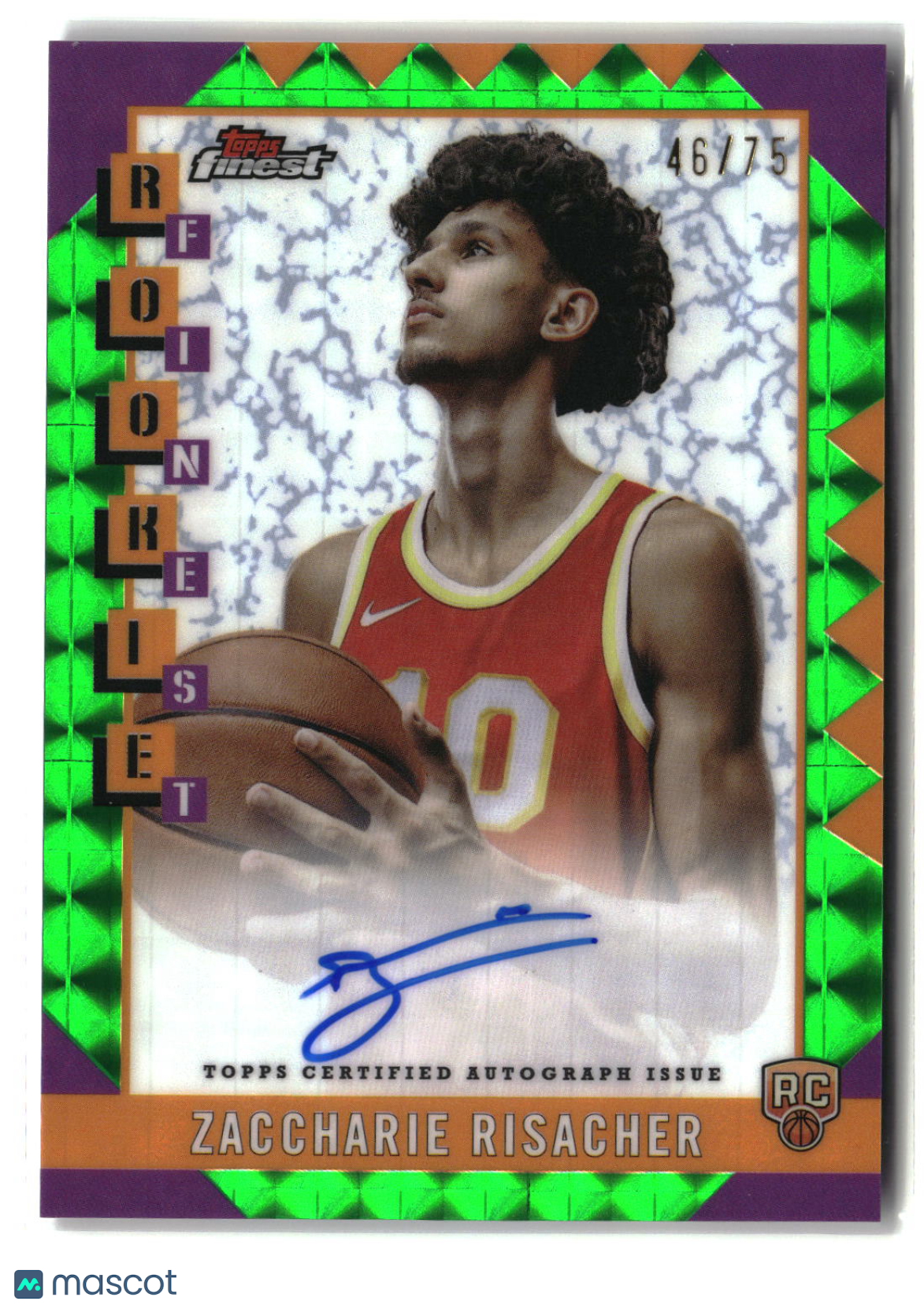 Zaccharie Risacher 2024-25 Finest Rookie Autographs Green Geometric #RFA-ZR #/75