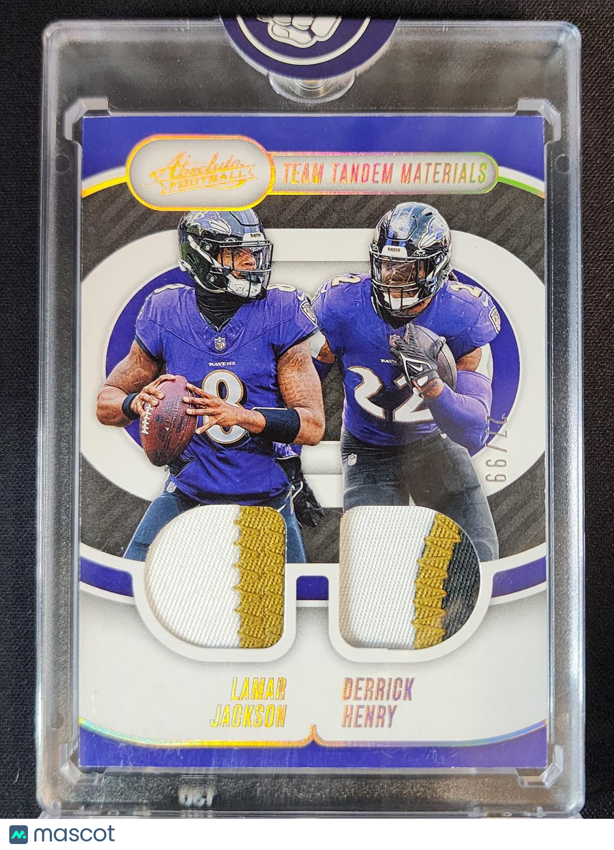 Lamar Jackson/Derrick Henry 2024 Absolute Team Tandem Materials Gold TTM-BAL /99
