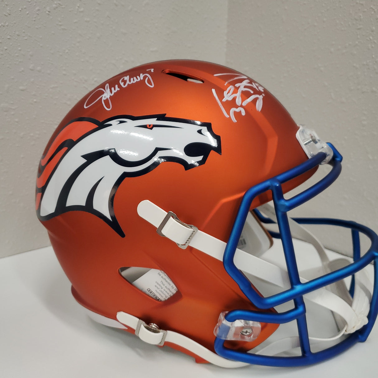 John Elway/Peyton Manning Autographed Broncos Blaze Full Size Helmet