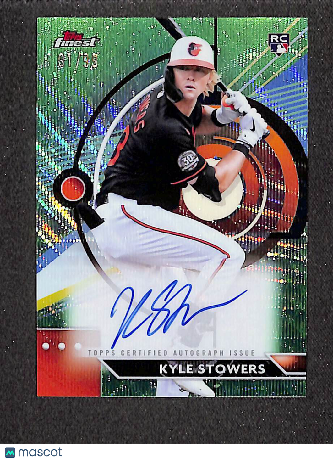 Kyle Stowers 2023 Topps Finest Autographs Green Wave Refractor #FA-KS /99 RC