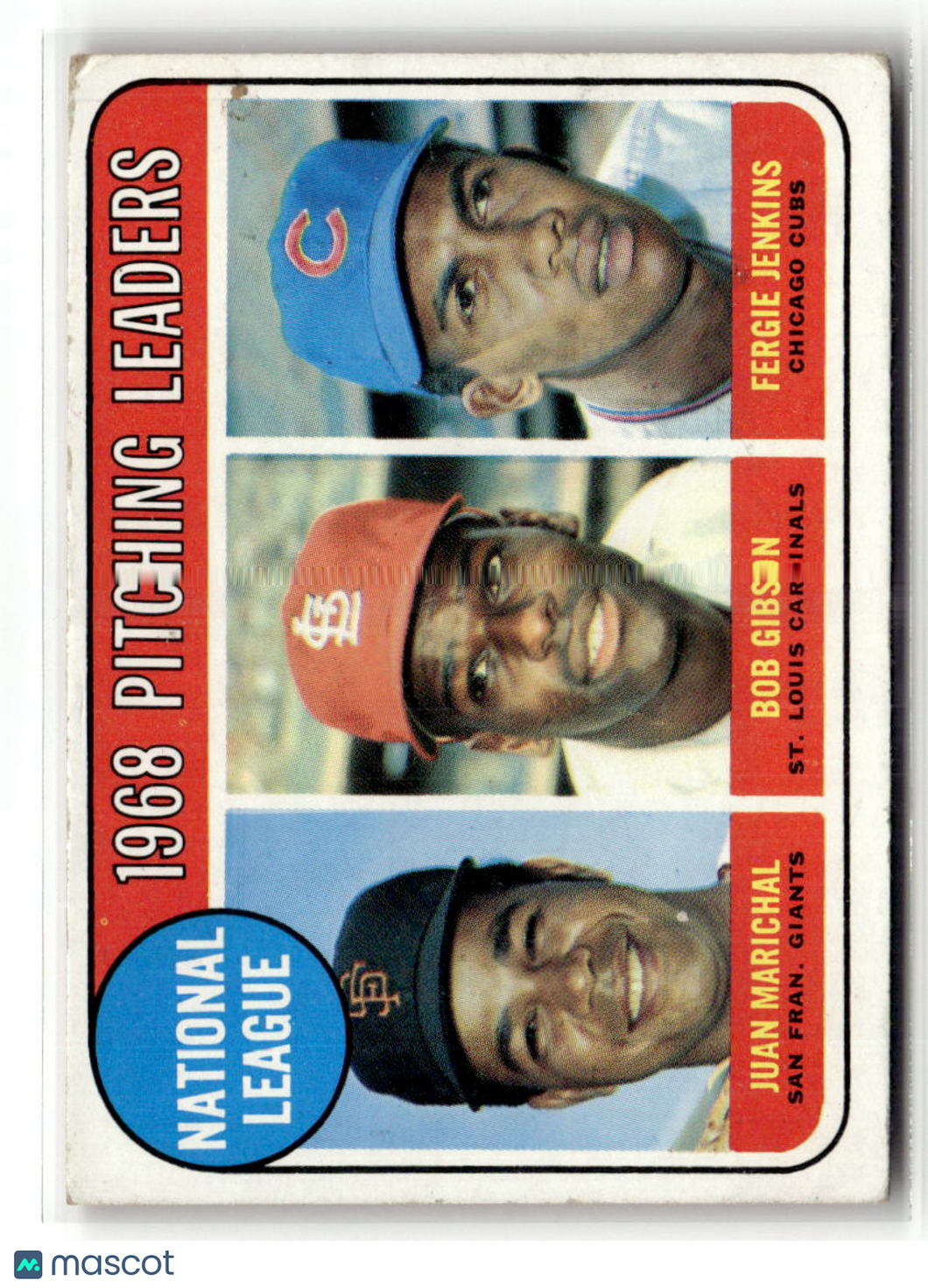 Gibson Marichal Jenkins 1969 Topps National League 1968 Pitching Leaders #10