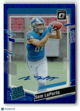 Load image into Gallery viewer, Sam LaPorta 2023 Panini Donruss Optic Football Blue Autographs #237 95/99
