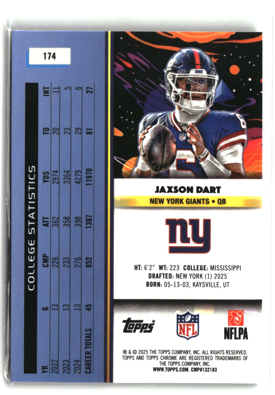 Jaxson Dart 2025 Topps Chrome Cosmic #174