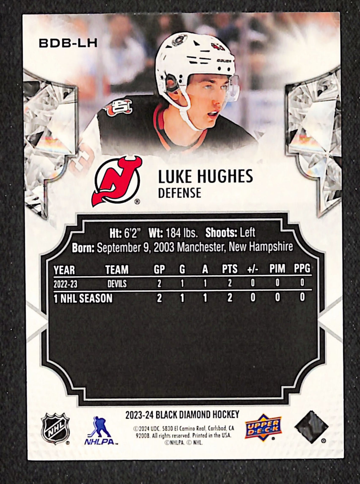Luke Hughes 2023-24 Upper Deck Black Diamond #BDB-LH 256/349