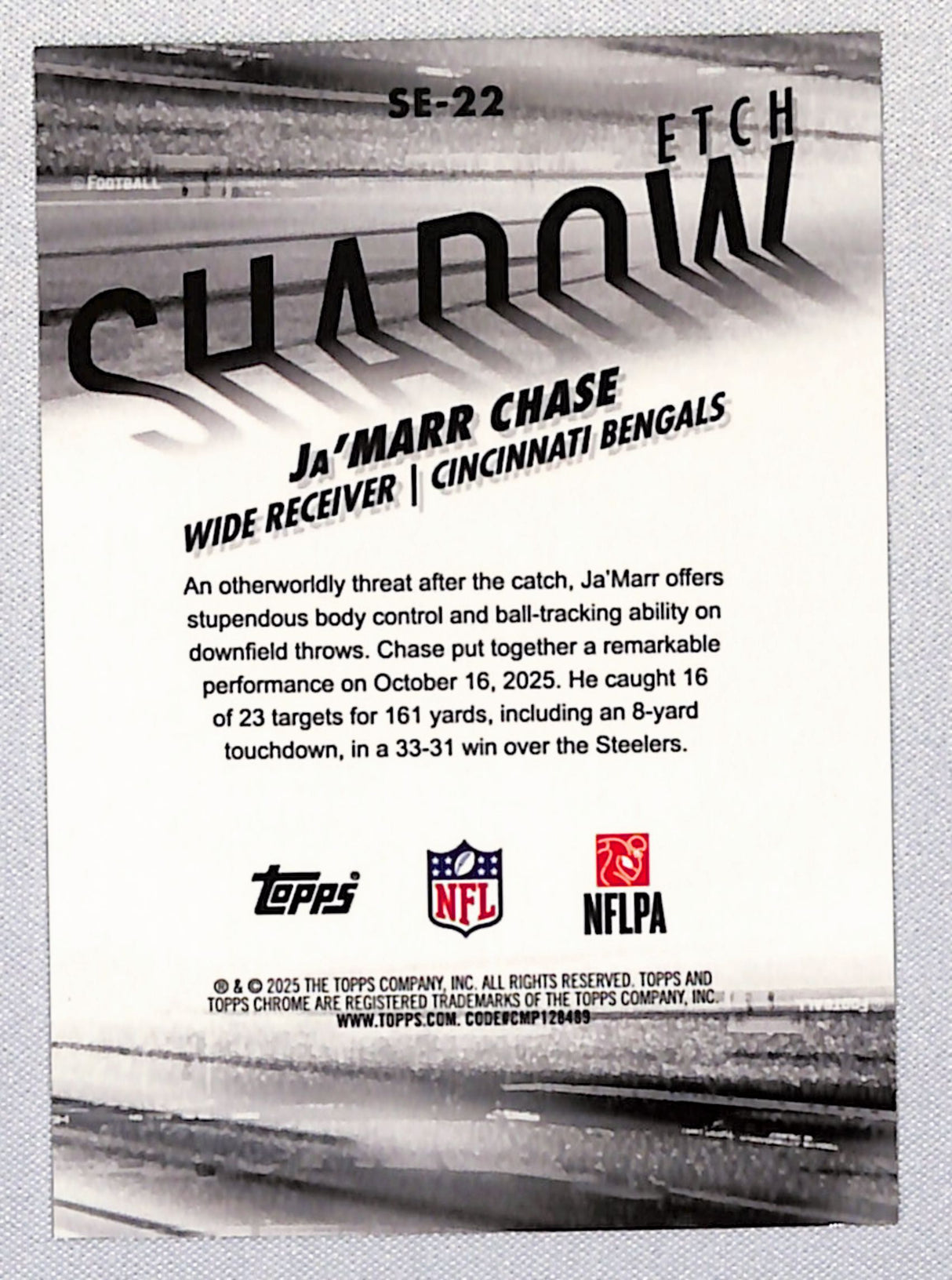 Ja'Marr Chase 2025 Topps Chrome Shadow Etch Gold Refractor #SE-22 17/50