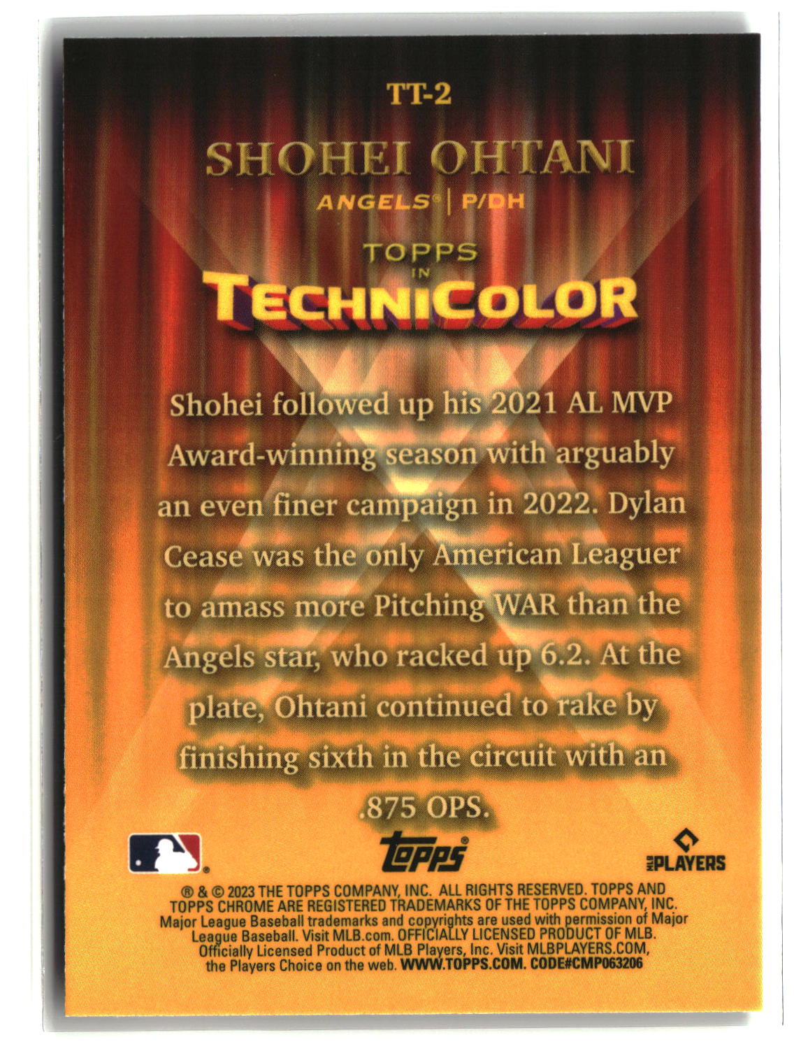 Shohei Ohtani 2023 Topps Chrome Technicolor #TT-2