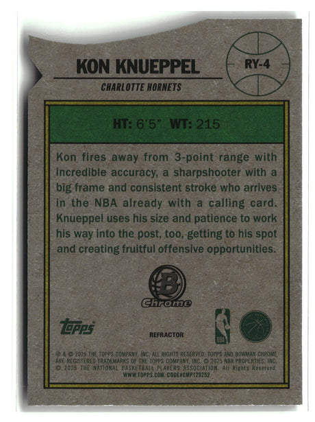 Kon Knueppel 2025 Bowman Chrome Rookie of the Year Favorites Refractor #RY-4