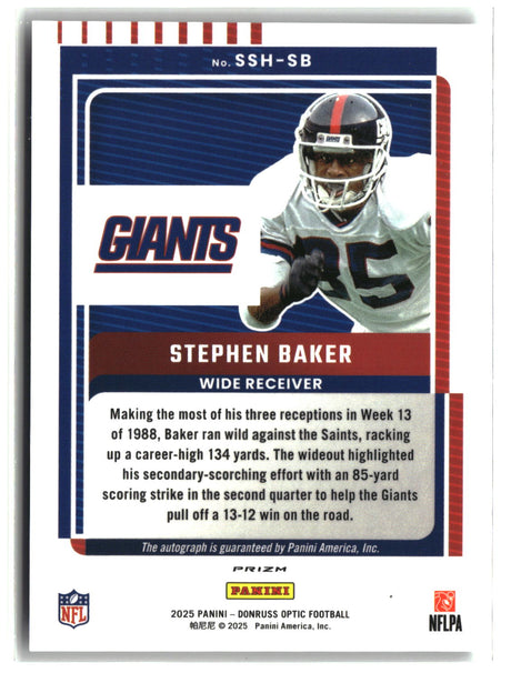Stephen Baker 2025 Panini Donruss Optic Football Signature Series Holo #SSH-SB