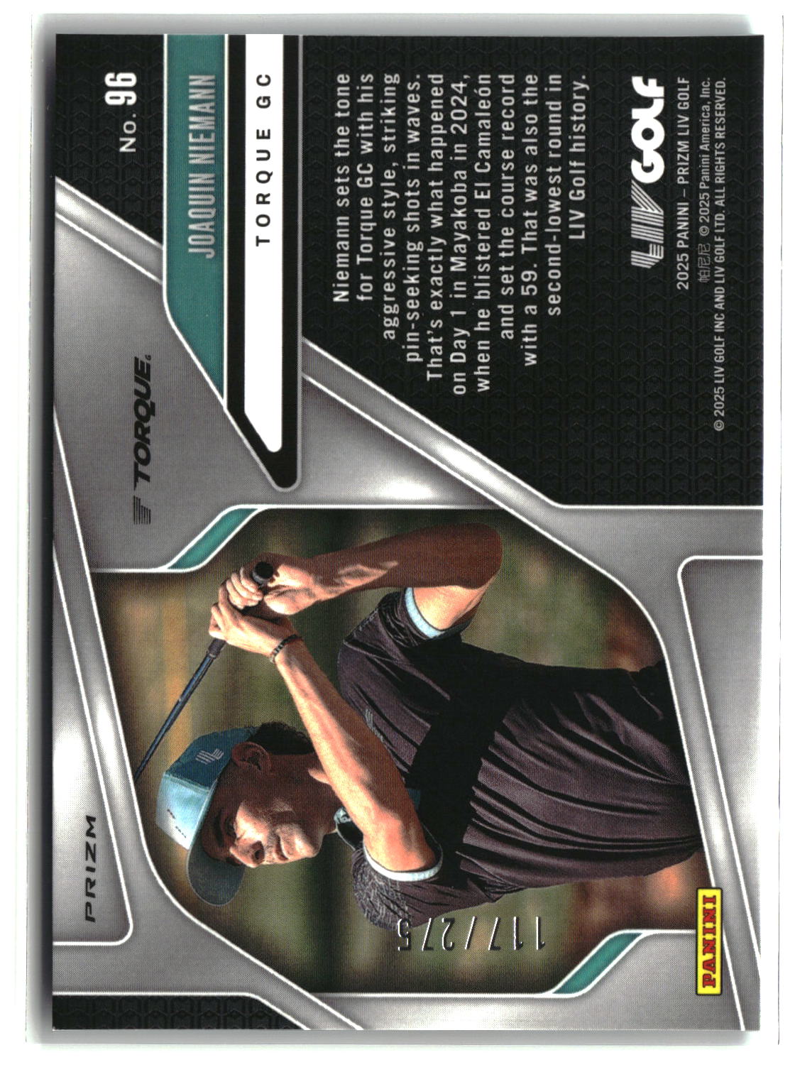 Joaquin Niemann 2025 Panini Prizm LIV Golf Teal #96 117/275