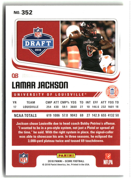 Lamar Jackson 2018 Panini Score Gold Zone #352 30/50