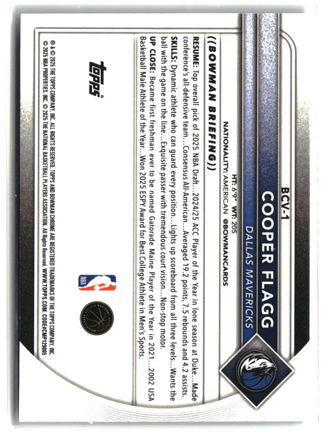 Cooper Flagg 2025 Bowman Chrome Mojo Refractor #BCV-1