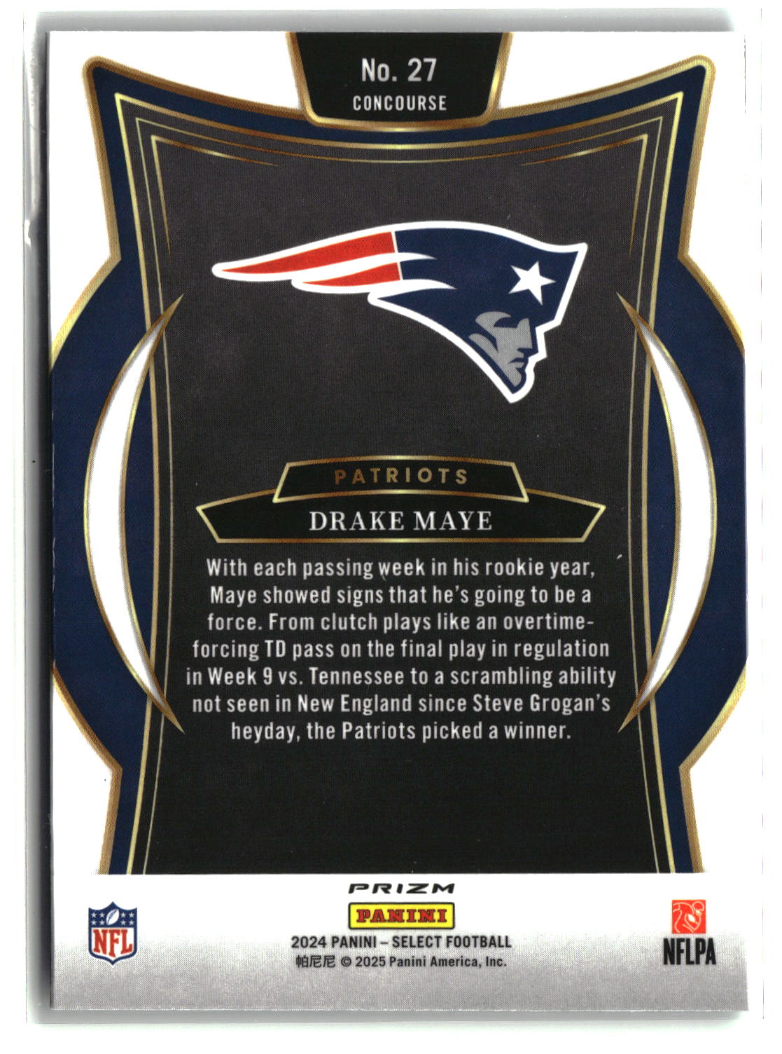 Drake Maye 2024 Panini Select Black & Green Prizm Shock #27