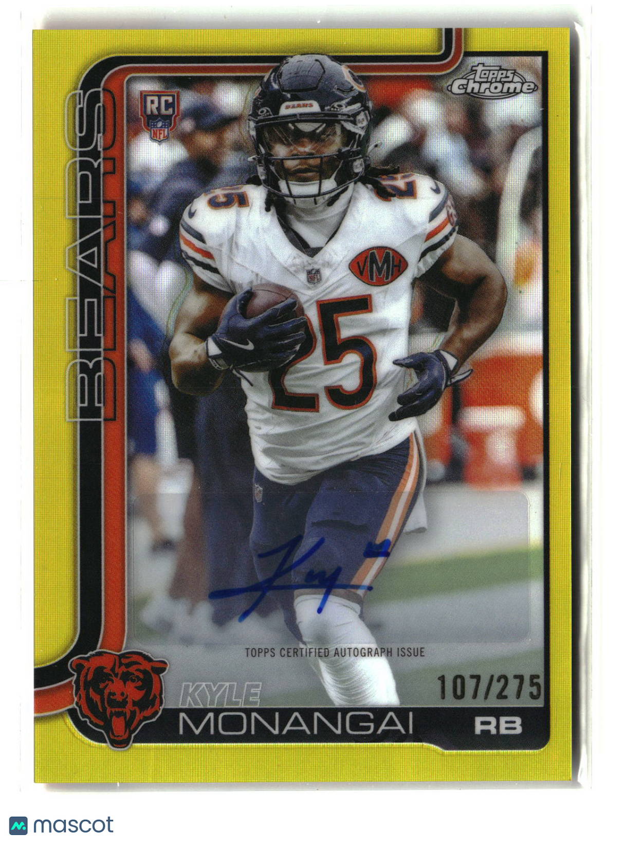 Kyle Monangai 2025 Topps Chrome Rookie Autographs Yellow Refractor #RA-KYM /275