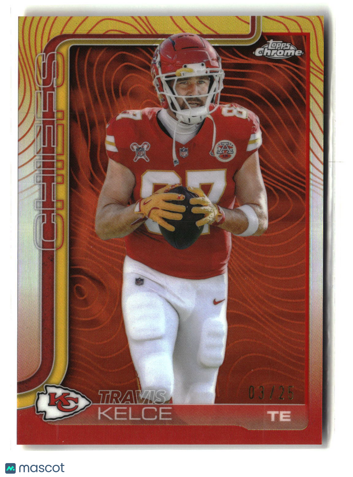 Travis Kelce 2025 Topps Chrome Shadow Etch Orange Refractor #150 3/25