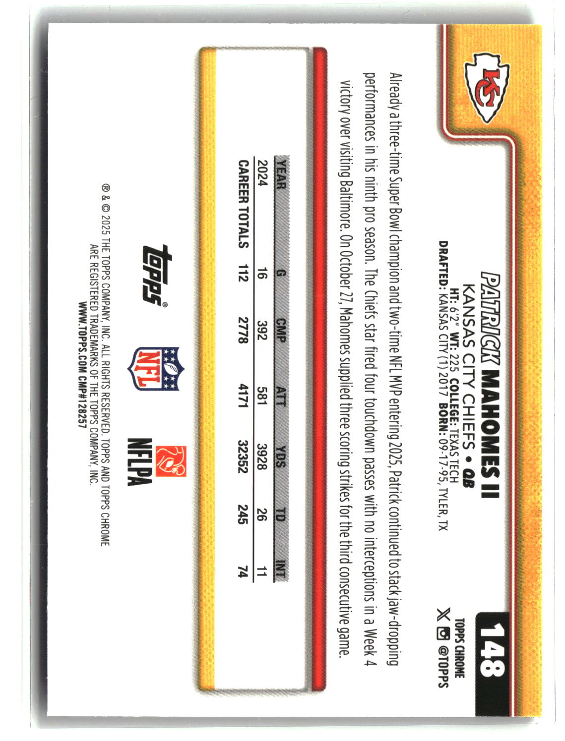 Patrick Mahomes II 2025 Topps Chrome Neon Pulse Refractor #148