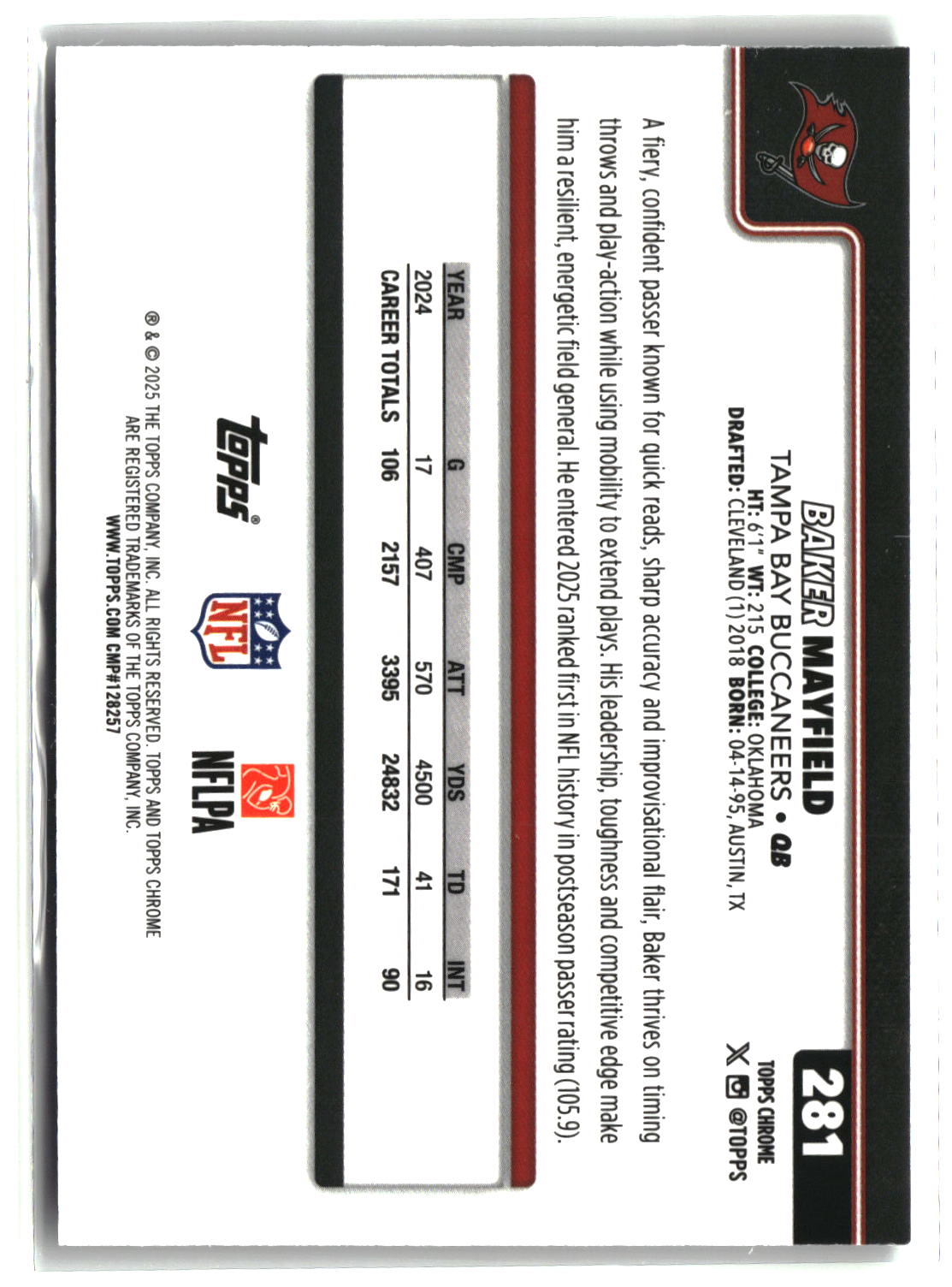 Baker Mayfield 2025 Topps Chrome Neon Pulse Refractor #281