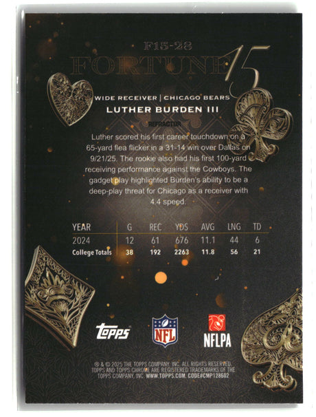 Luther Burden III 2025 Topps Chrome Fortune 15 Refractor #F15-28