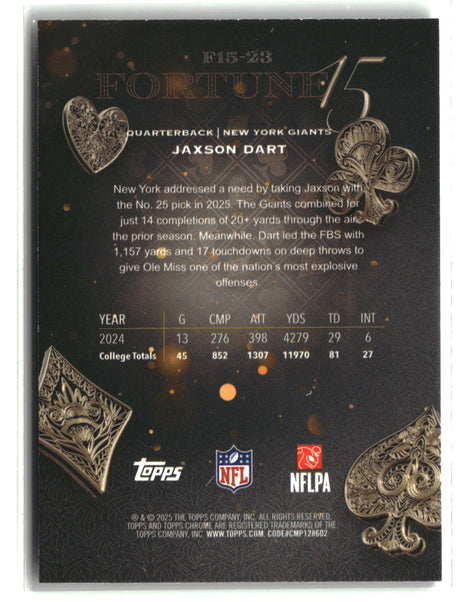 Jaxson Dart 2025 Topps Chrome Fortune 15 #F15-23