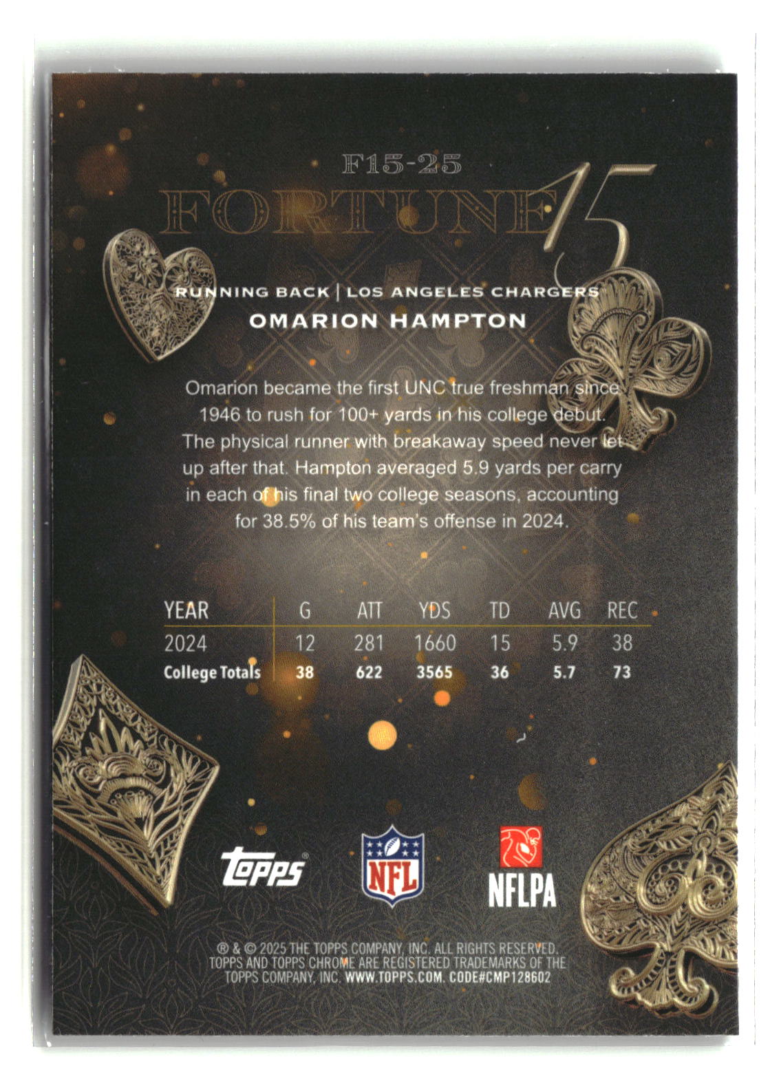 Omarion Hampton 2025 Topps Chrome Fortune 15 #F15-25
