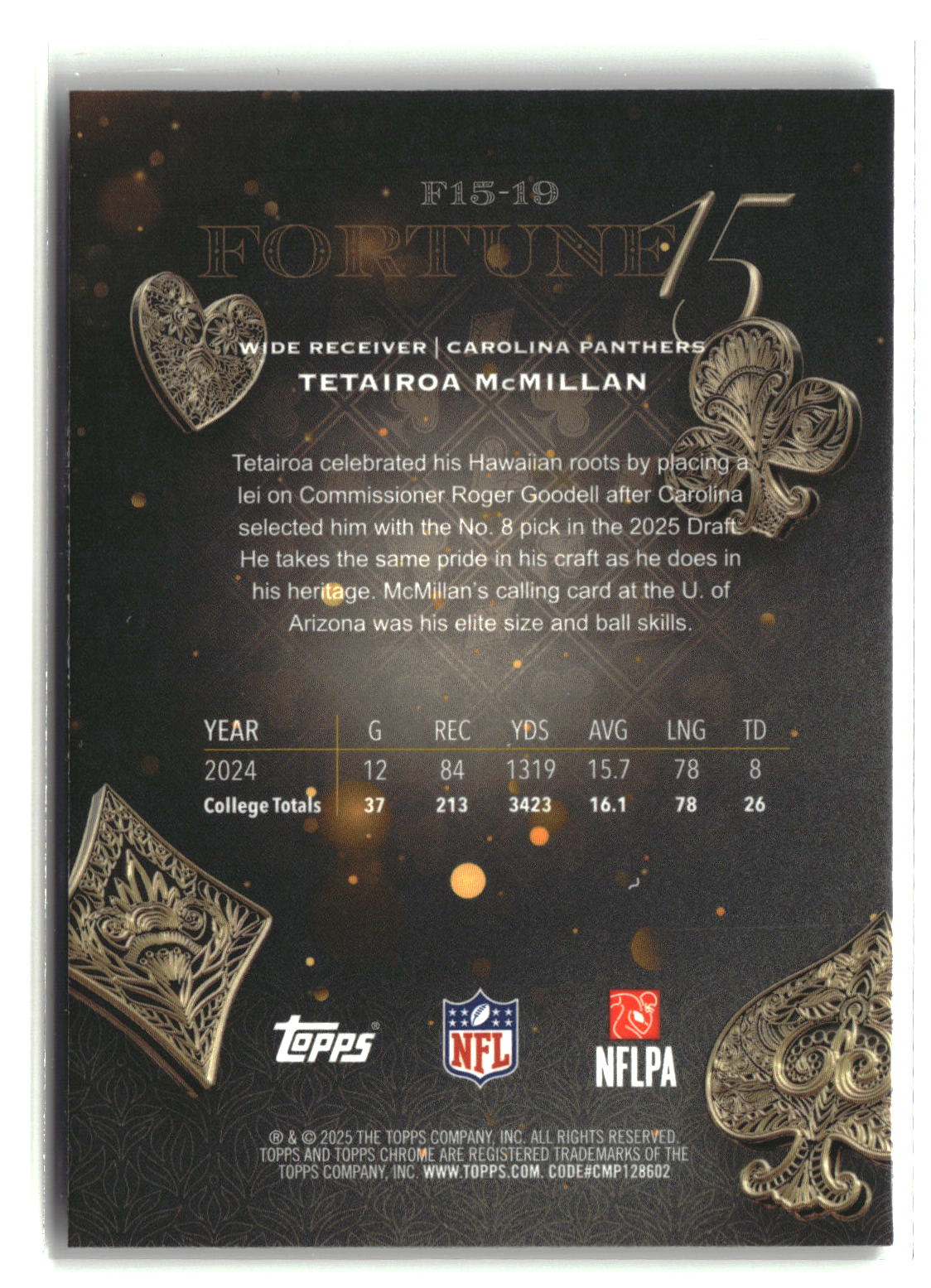 Tetairoa McMillan 2025 Topps Chrome Fortune 15 #F15-19