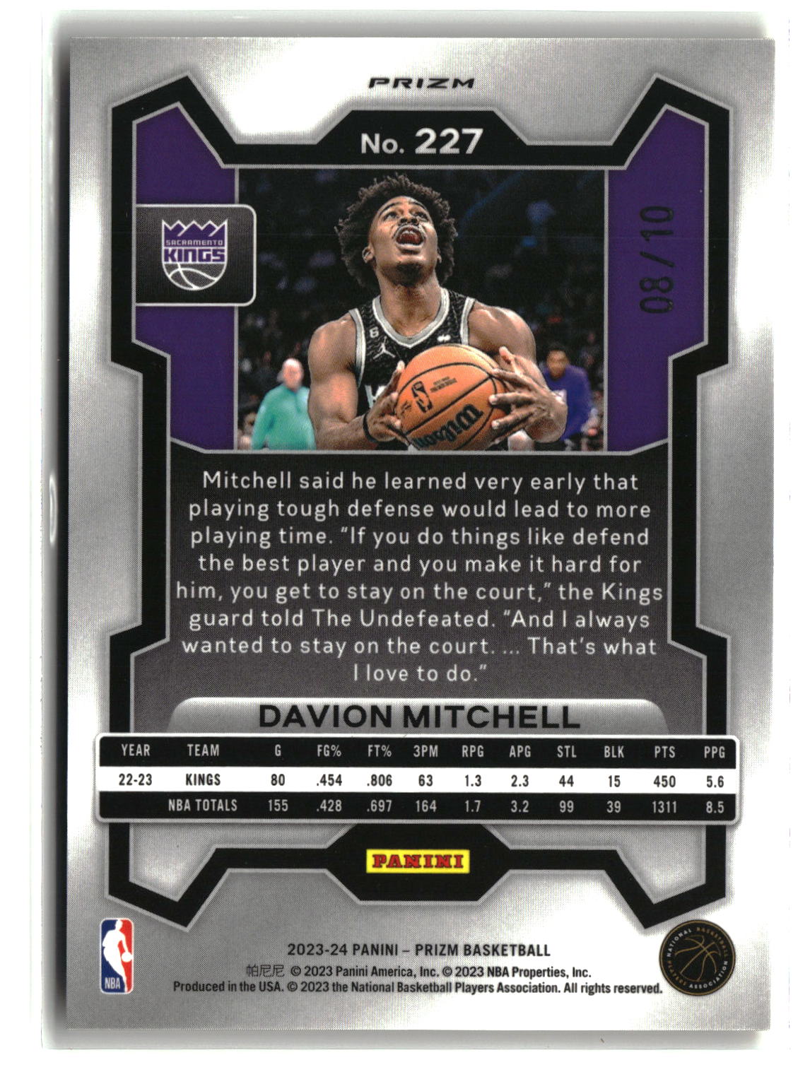 Davion Mitchell 2023 Panini Prizm Gold Wave #227 08/10