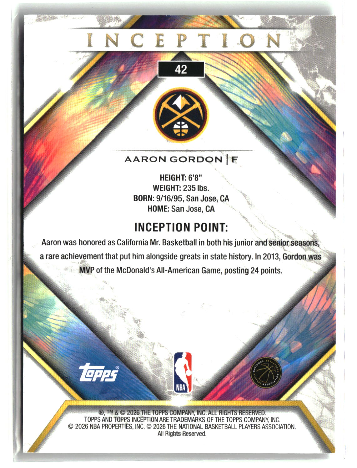 Aaron Gordon 2026 Topps Inception #42