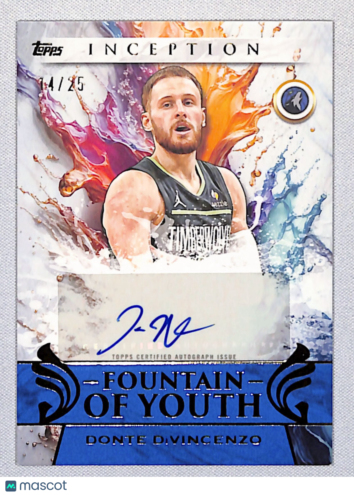 Donte DiVincenzo 2026 Topps Inception Fountain Of Youth Signature Blue FY-DD /25