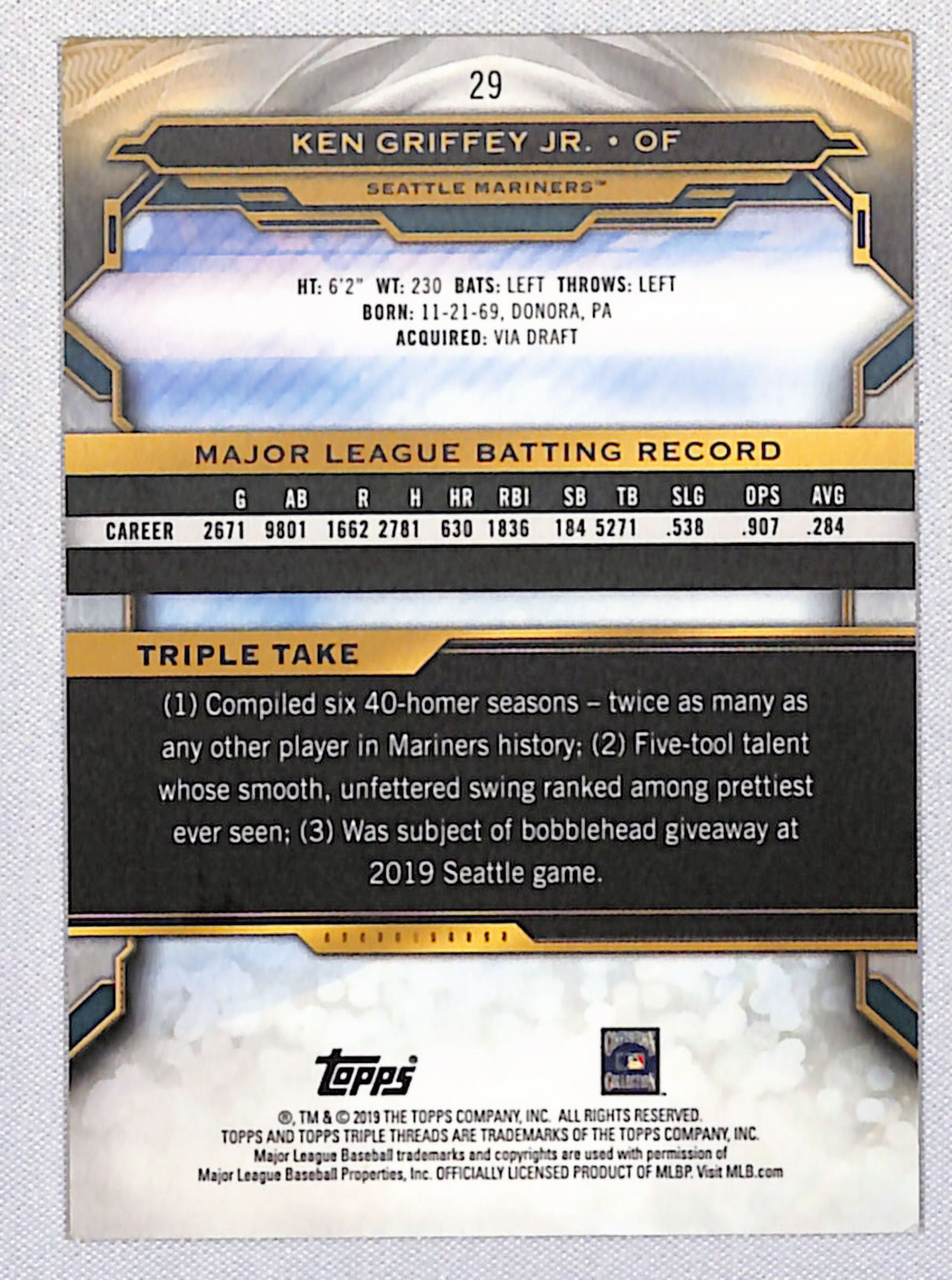 Ken Griffey Jr. 2019 Topps Triple Threads Amber #29 057/199