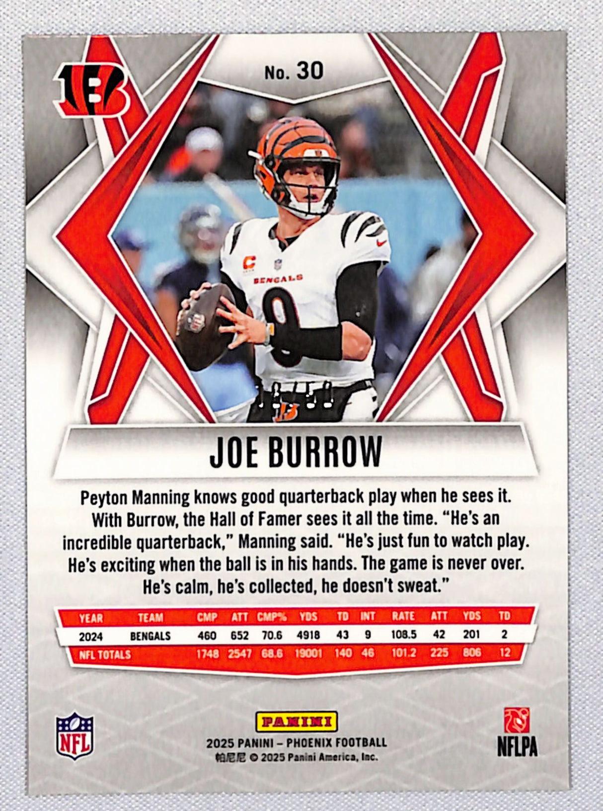 Joe Burrow 2025 Panini Phoenix Football Bronze Hyper #30 18/50